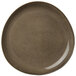 A brown porcelain plate with a small white rim.