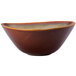 A brown Oneida Rustic Sama porcelain soup bowl with a brown rim.