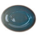 A white Oneida Terra Verde Dusk oval bowl with a blue and brown speckled design.