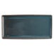 A white porcelain rectangular appetizer tray with blue speckled specks.