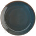 An Oneida Terra Verde Dusk porcelain round plate with a dark blue center and brown rim.
