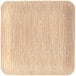 A close up of a square Bamboo by EcoChoice plate with a light brown stripe.