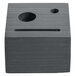 A black ash wood block check presenter with a face cut out.