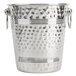 A Tablecraft silver stainless steel wine bucket with rings and handles.