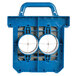 A blue plastic tool box with two round circles.
