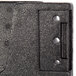 A close-up of a black Cambro EPP400DR110 Cam GoBox® front loader door with two holes and a metal button.