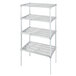 A close-up of a Channel adjustable tubular aluminum shelf with four shelves.
