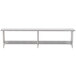 A long silver stainless steel shelf with metal legs.