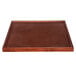 A brown square wooden table top with mahogany finish.