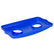 A blue plastic tray with two holes.