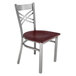 Lancaster Table & Seating Cross Back Clear Coat Steel Chair with Mahogany Seat - Detached Seat Main Thumbnail 3