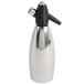A stainless steel iSi soda siphon cap with a black handle.