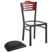 A Lancaster Table & Seating black bistro chair with black vinyl seat on a white background.