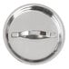 A close-up of a stainless steel lid with a handle for an American Metalcraft mini metal pot.