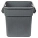 A grey plastic bin with a handle.