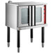 A Cooking Performance Group commercial convection oven with two doors and a close-up of a window.