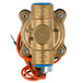 A close-up of a brass Hobart solenoid valve with gold and orange wires.