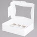 A white Baker's Mark cupcake box with a transparent window and 12 compartments.