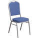 A Flash Furniture blue fabric banquet chair with a silver frame.