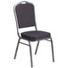 A Flash Furniture banquet chair with a black pattern fabric cushion and silver metal frame.