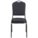 A Flash Furniture black banquet chair with a grey patterned back and silver metal frame.