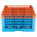 A blue and orange plastic Carlisle glass rack with extenders.