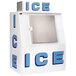 A white and blue Polar Temp outdoor ice merchandiser with blue and white letters.