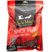 A red plastic bag of Uncle Mike's Spicy Hot Beef Jerky with a black and white label.