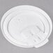 A Solo white plastic lid with a tear tab on a white background.