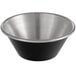 A matte black stainless steel round sauce cup with a silver rim.
