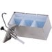 A Carlisle stainless steel pump condiment dispenser with ice packs inside.