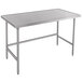 An Advance Tabco stainless steel open base work table with long legs.