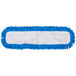 A blue and white Carlisle dry mop pad.