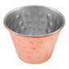 A Choice copper-plated stainless steel round sauce cup with a hammered texture.