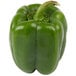 A close up of a large green bell pepper with stem.