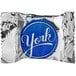 A close up of a YORK Peppermint Pattie in blue and white packaging.