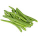 A pile of snipped green beans on a white background.