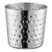 A silver stainless steel container with a flat top and holes in it.