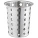 A stainless steel Choice flatware holder with holes.