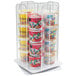 A clear acrylic Cal-Mil cereal cup organizer with 4 sections holding yogurt containers.