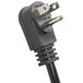 A close-up of a black plug on a black power cord.