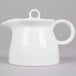 A white Arcoroc teapot with a handle.