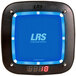 A blue LRS digital clock screen with the word "LRS" in blue.
