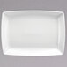 A white rectangular porcelain platter with a white rim.