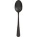 A black spoon with a bowl on a white background.