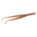 A brown tweezers with curved rose gold tips.
