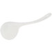A white plastic ladle with a bamboo handle.