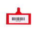 A red plastic Metro qwikSIGHT label holder with a white barcode insert.