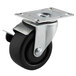 A black Beverage-Air plate caster with a metal plate and a black and silver wheel.