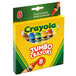 A white box of Crayola jumbo crayons with yellow and green text on it.